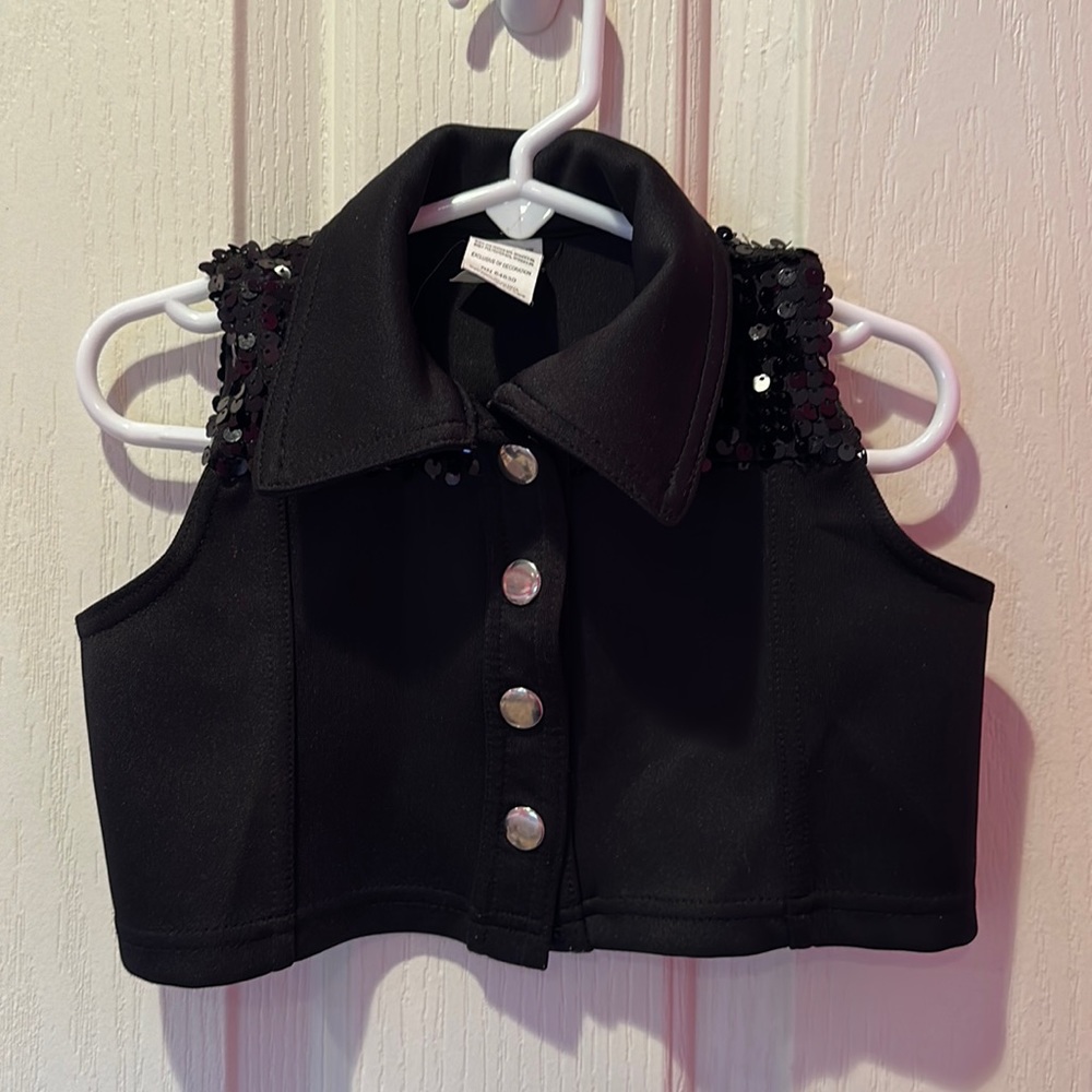 Weissman Sequin black cropped vest dance costume size SC